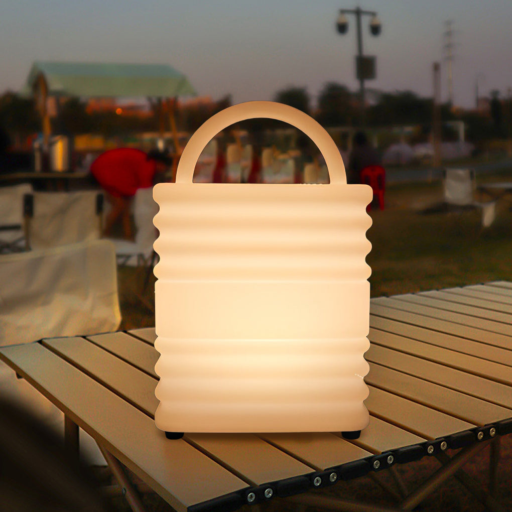 Modern Square Portable LED Outdoor Lantern — White PE, IP65 Waterproof, Remote Control, Rechargeable, 7" × 10"