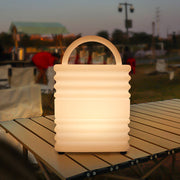 Modern Square Portable LED Outdoor Lantern — White PE, IP65 Waterproof, Remote Control, Rechargeable, 7" × 10"