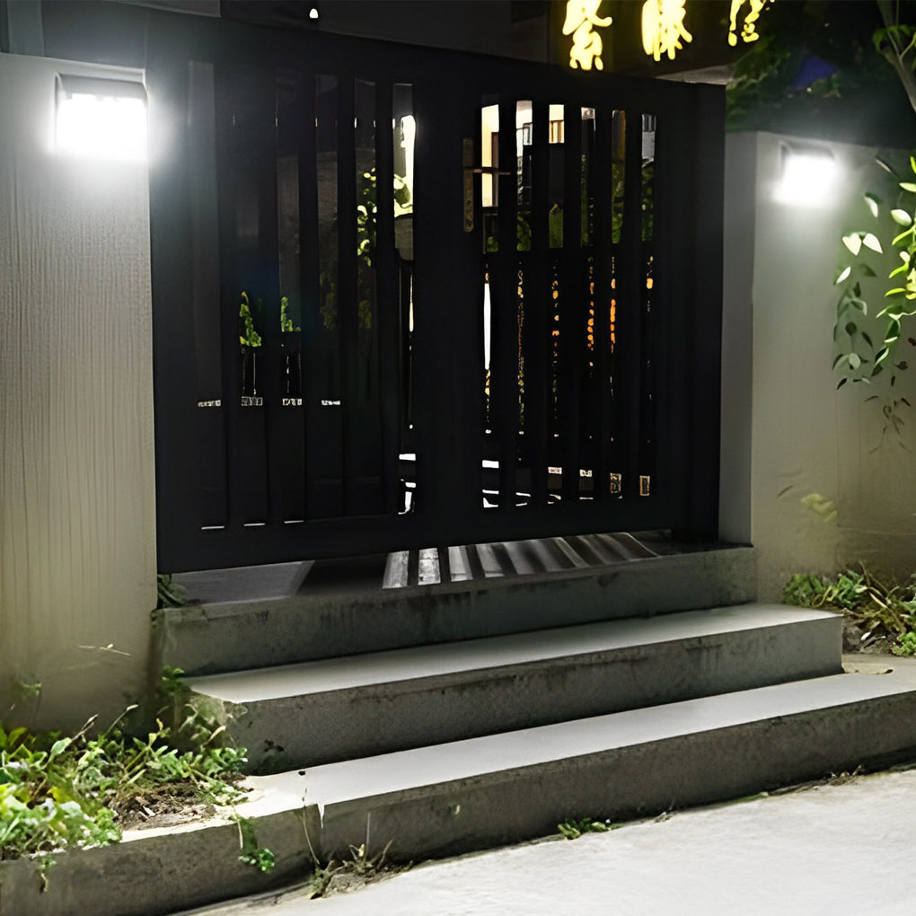 Rectangular Solar Outdoor Wall Sconce — Stainless Steel, LED, Motion Sensor, IP65, 4-Mode, 6500K
