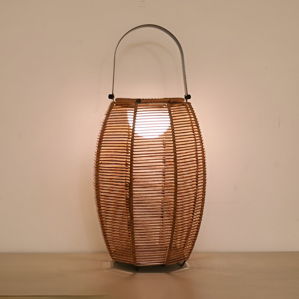 Rattan Lantern Portable Outdoor Floor Lamp — Solar LED, IP65 Weatherproof, 11" × 16", Motion Sensor