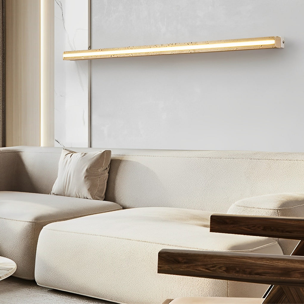 Yellow Travertine Linear Wall Sconce — Wabi-Sabi, 22W LED, Dimmable, 3000K–6000K, 34.3" Length