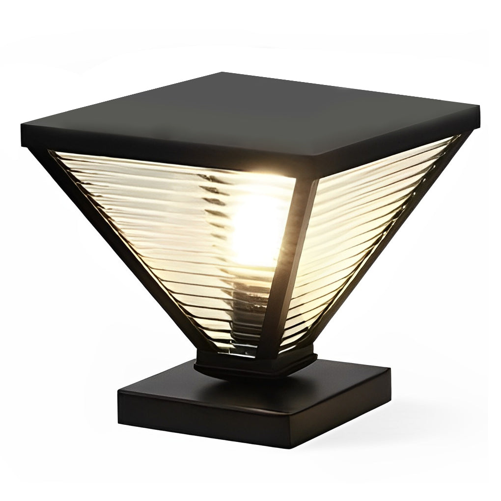 Geometric Solar Fence Post Light — Stainless Steel and Glass, Black, LED 3000K, IP-Rated Weatherproof