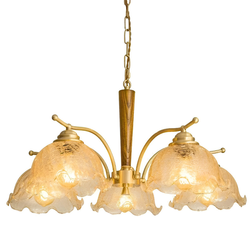 Retro Cracked Glass Chandelier — Copper, E27, Warm White 3000K, 3-Light or 5-Light, 28" Diameter