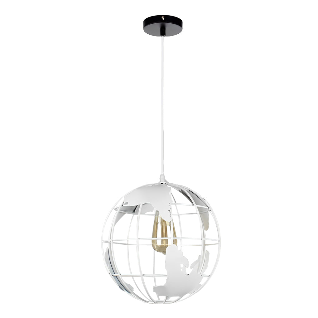 Industrial Globe Pendant — Black or White Iron, 12" Diameter, E27, Max 60W