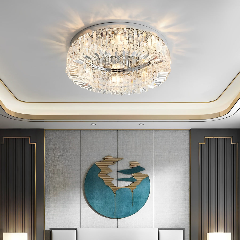 Ring Drum Crystal Flush-Mount Chandelier — Stainless Steel, Chrome or Gold, 6/8/12-Light, 19.7"–31.5"