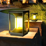 Modern Black Square Solar LED Pillar Light — Aluminum, 3W, IP65 Weatherproof, 7" × 11"