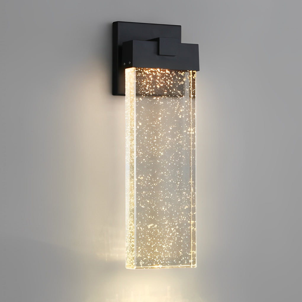 Rectangular Bubble Crystal Outdoor Wall Sconce — Die-Cast Aluminum, LED, 3000K Warm White, 10W / 18W / 24W, IP-Rated Weatherproof
