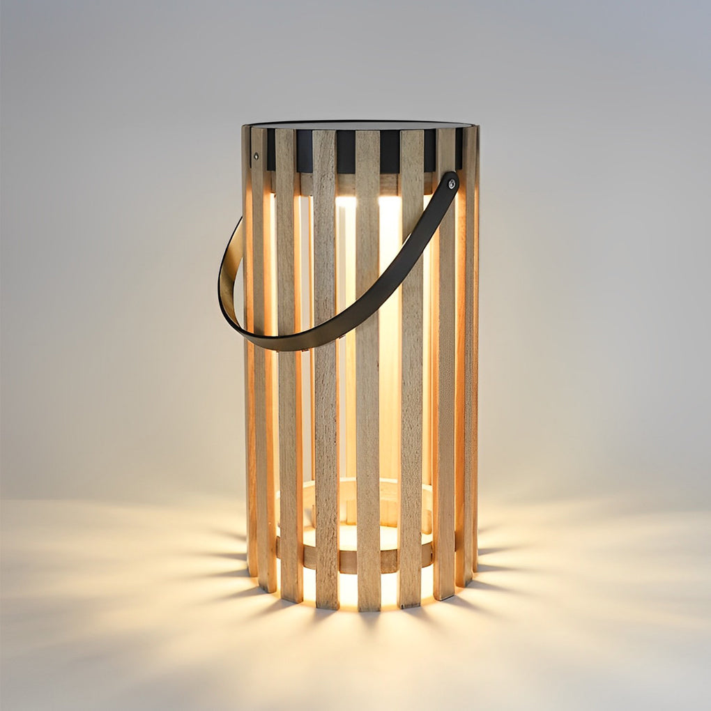 Rustic Modern Solar Portable Lantern — Wood and Aluminum, LED Warm White (3000K), Waterproof, 8" × 12"