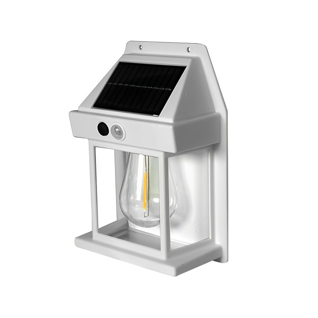 Solar Outdoor Wall Lantern — ABS, Tungsten Bulb, Dusk-to-Dawn Motion Sensor, 3-Mode, IP65, Black or White