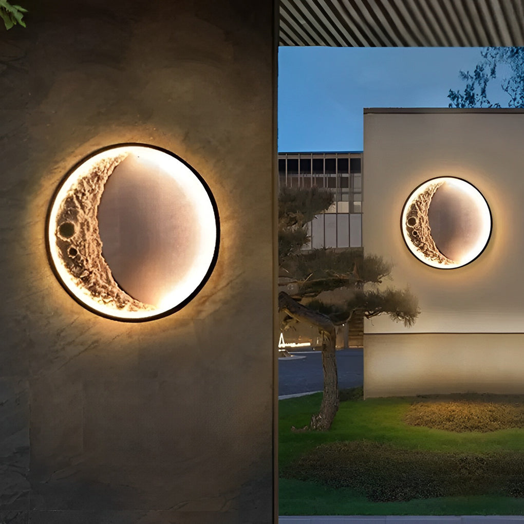 Crescent Moon Outdoor Wall Sconce — Aluminum & Resin, Hardwired LED, 3000K, Art Deco