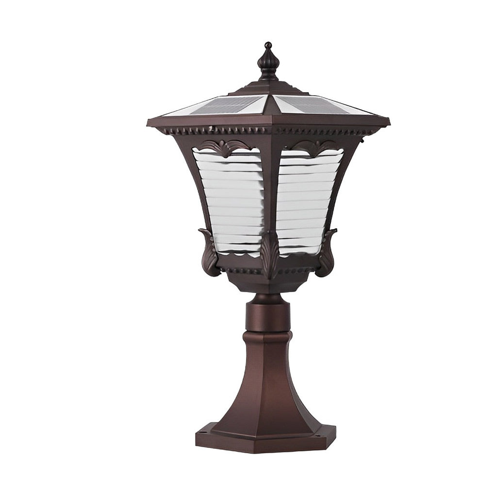 Ornate Vintage Solar LED Post Light — Coffee Gold Aluminum & Glass, Dusk-to-Dawn, IP55, 20" or 31"