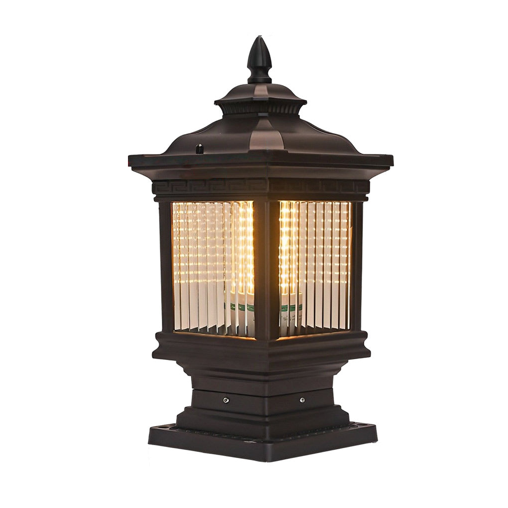 Retro Grille Outdoor Solar Fence Post Light — Die-Cast Aluminum & Glass, IP55, E27, Two Sizes