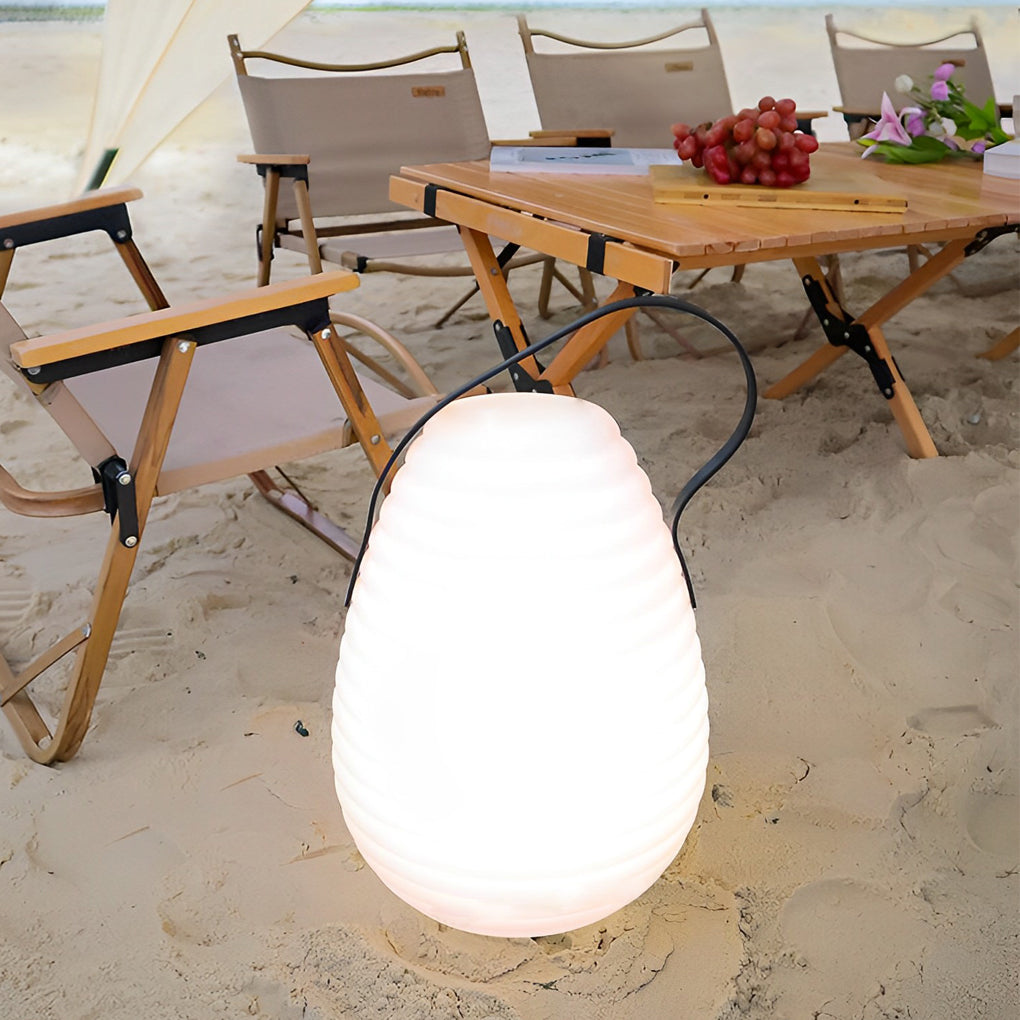 Round Portable Outdoor Lantern — PE, LED, USB Rechargeable, IP65, Timer, Remote Control, 10" × 15"