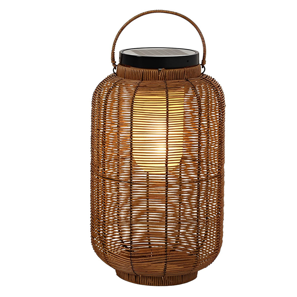 Hand-Woven Rattan Solar Portable Lantern Floor Lamp — Iron, LED, IP65 Weatherproof, 4500K