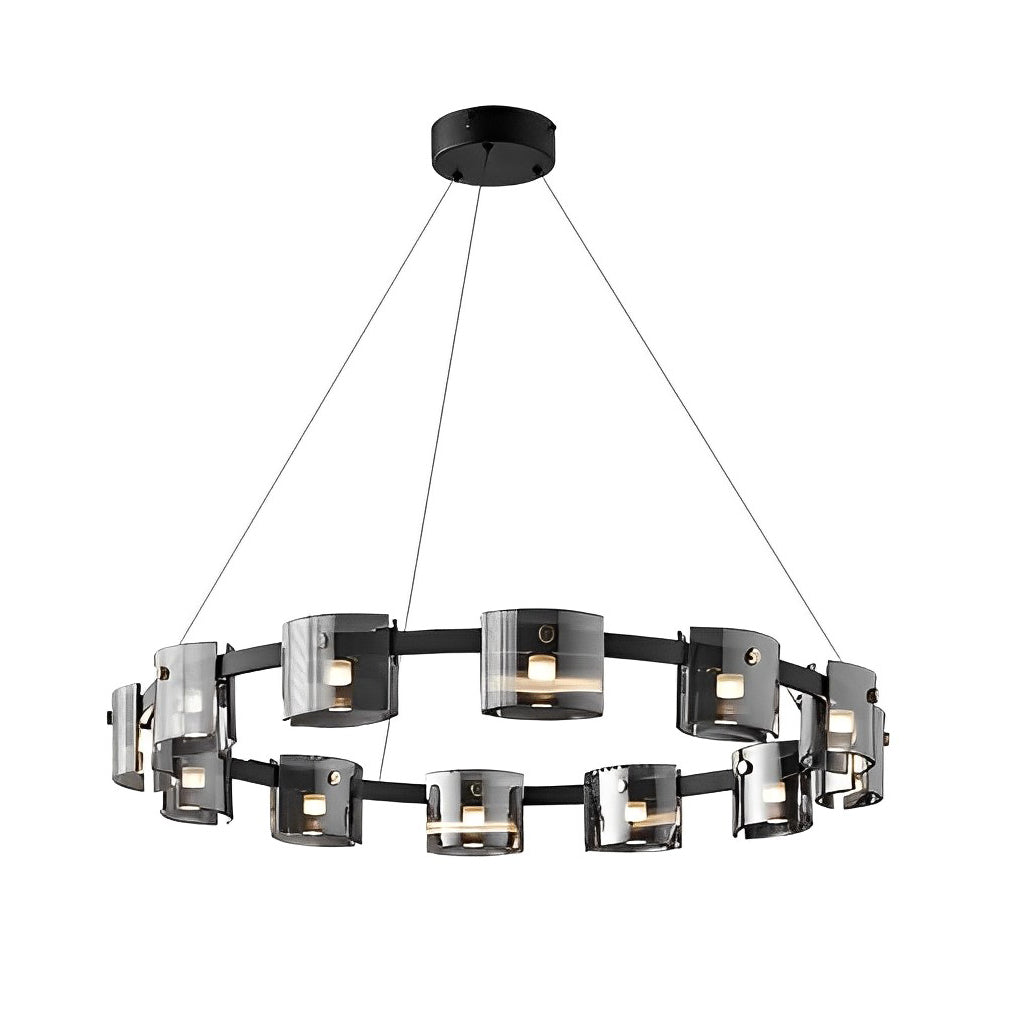 Circle Glass Modern Chandelier — Metal, Stepless Dimming LED, 3000K–6000K, 24" or 31", 67" Adjustable Cord