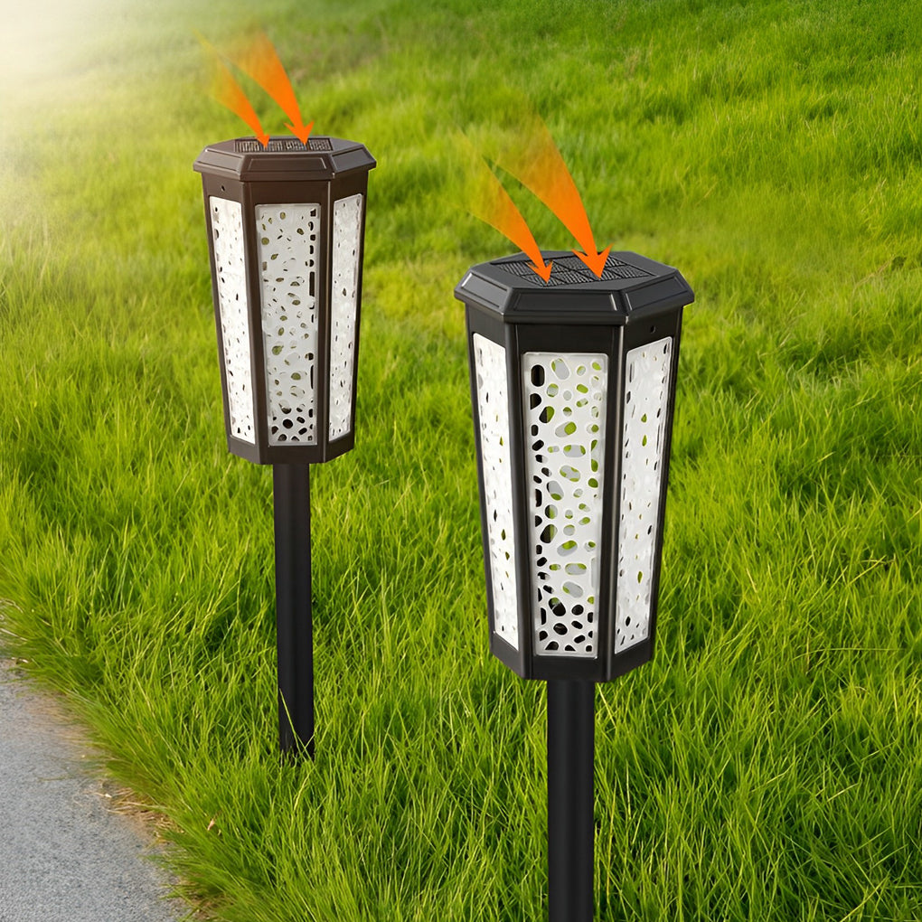 RGB Hexagonal Hollow Solar Stake Light — ABS + PC, LED, Dual-Mode Warm White / RGB, IP65 Weatherproof