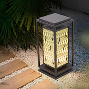 Retro Black LED Outdoor Bollard Path Light — Stainless Steel and Faux Marble, IP65, 3000K Warm White