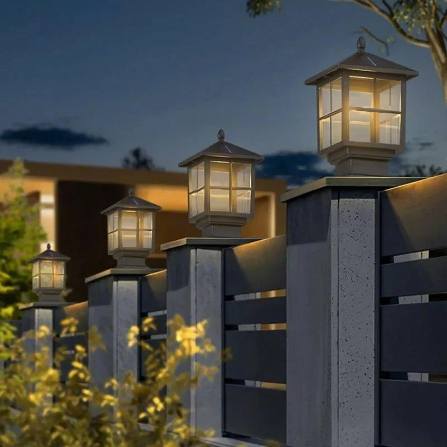 classic black solar pillar lights traditional square design with waterproof led