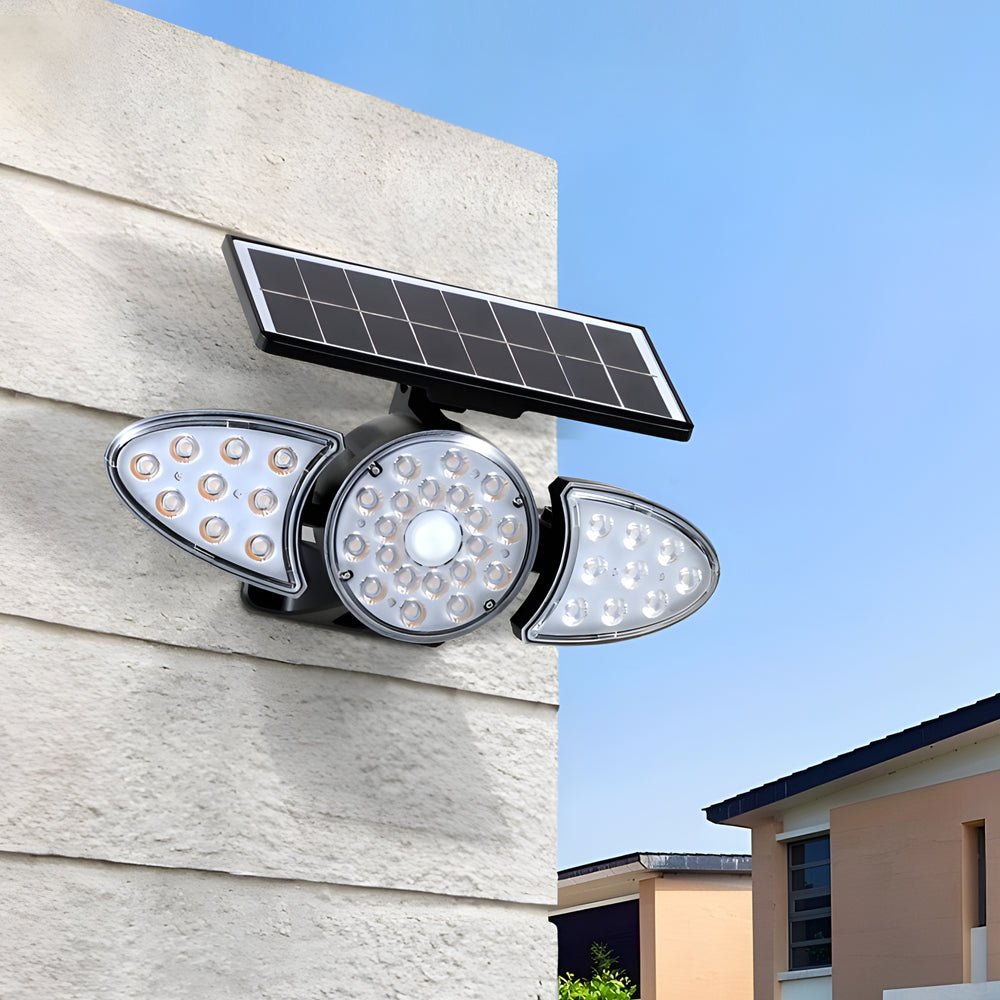 3 head solar motion security light outdoor led wall fixture with motion sensor