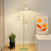 3-Light Dimmable Arc Floor Lamp with Green Flower Tulip Design Luxe