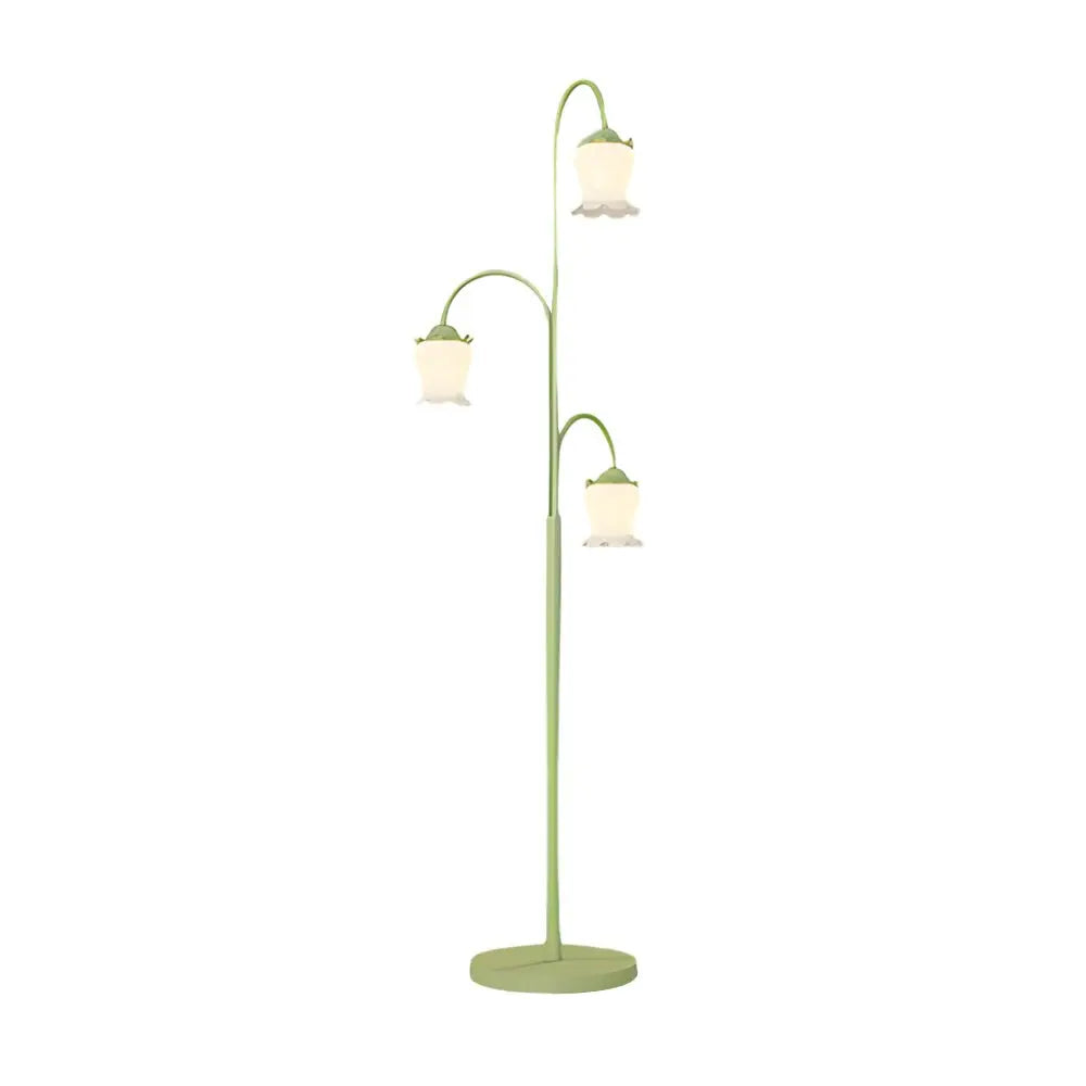 3-Light Dimmable Arc Floor Lamp with Green Flower Tulip Design Luxe
