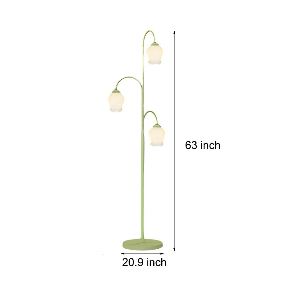 3-Light Dimmable Arc Floor Lamp with Green Flower Tulip Design Luxe