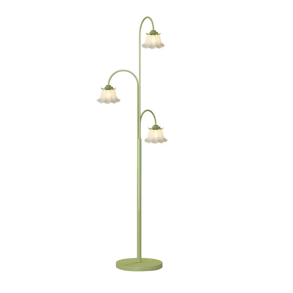 3-Light Dimmable Arc Floor Lamp with Green Flower Tulip Design Luxe