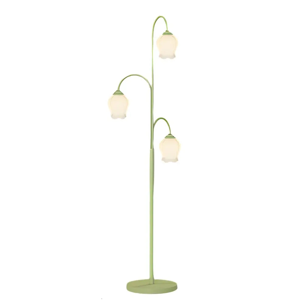 3-Light Dimmable Arc Floor Lamp with Green Flower Tulip Design Luxe