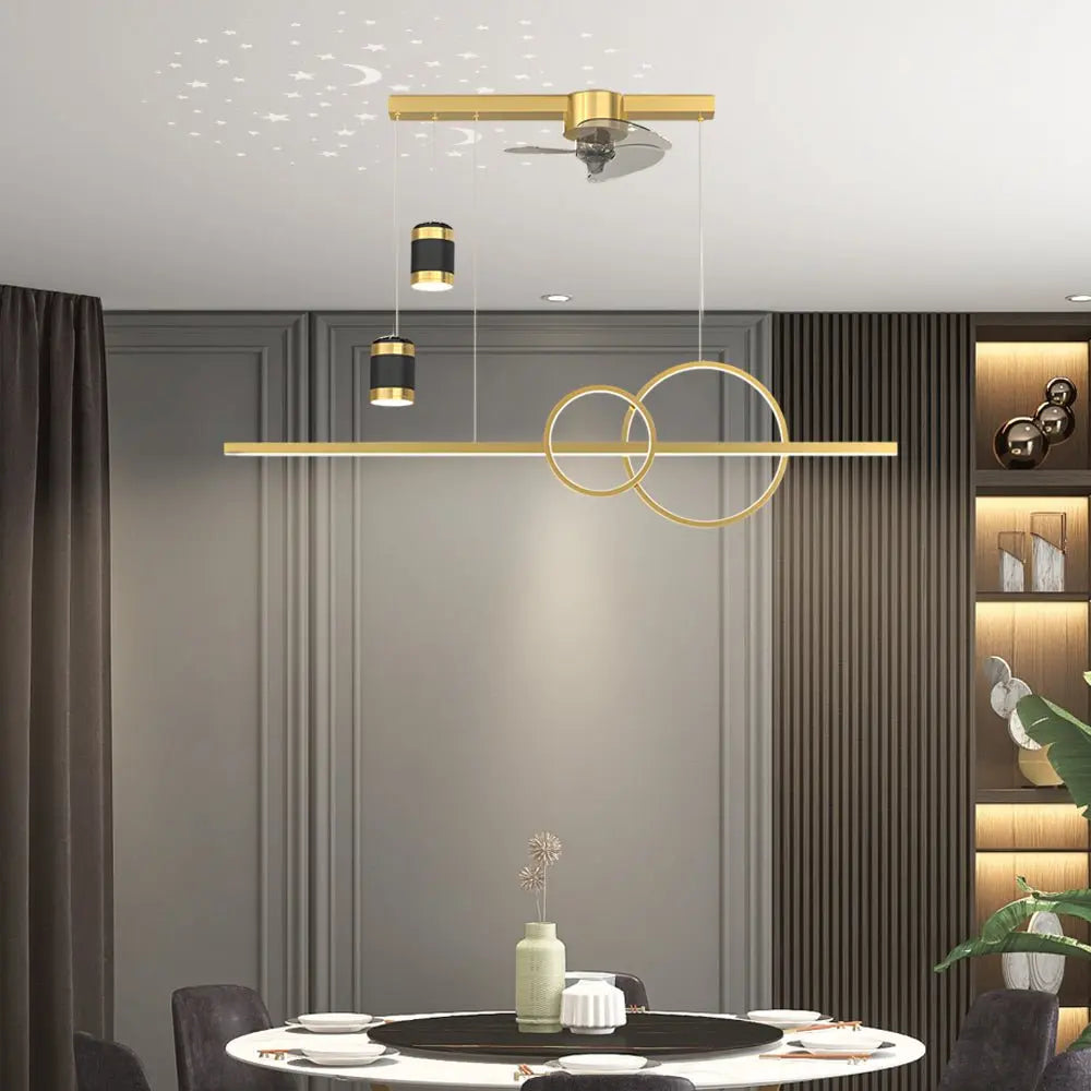 Modern Dining Room Chandelier Ceiling Fans with 3-Step Dimming and Creative Projection Luxe