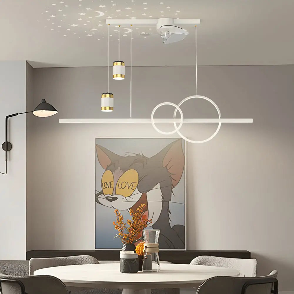 Modern Dining Room Chandelier Ceiling Fans with 3-Step Dimming and Creative Projection Luxe