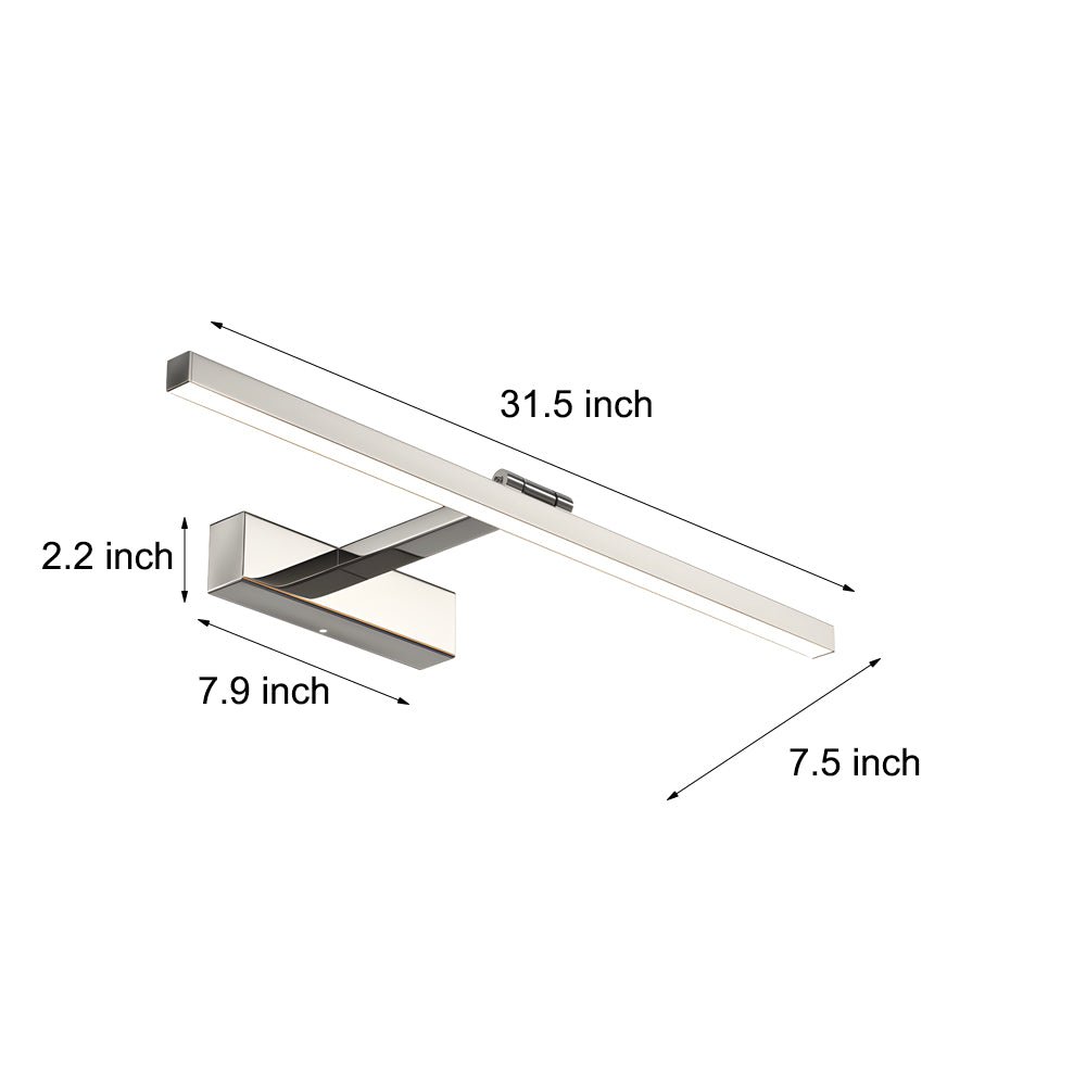 31" Modern Bathroom Vanity Light Bar — Stainless Steel & Acrylic, 16W LED, 180° Adjustable, 3000K/4500K/6000K