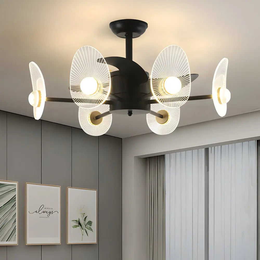 31-Inch Black Round Acrylic Ceiling Fan with Light, Remote, and 3 Blades Luxe