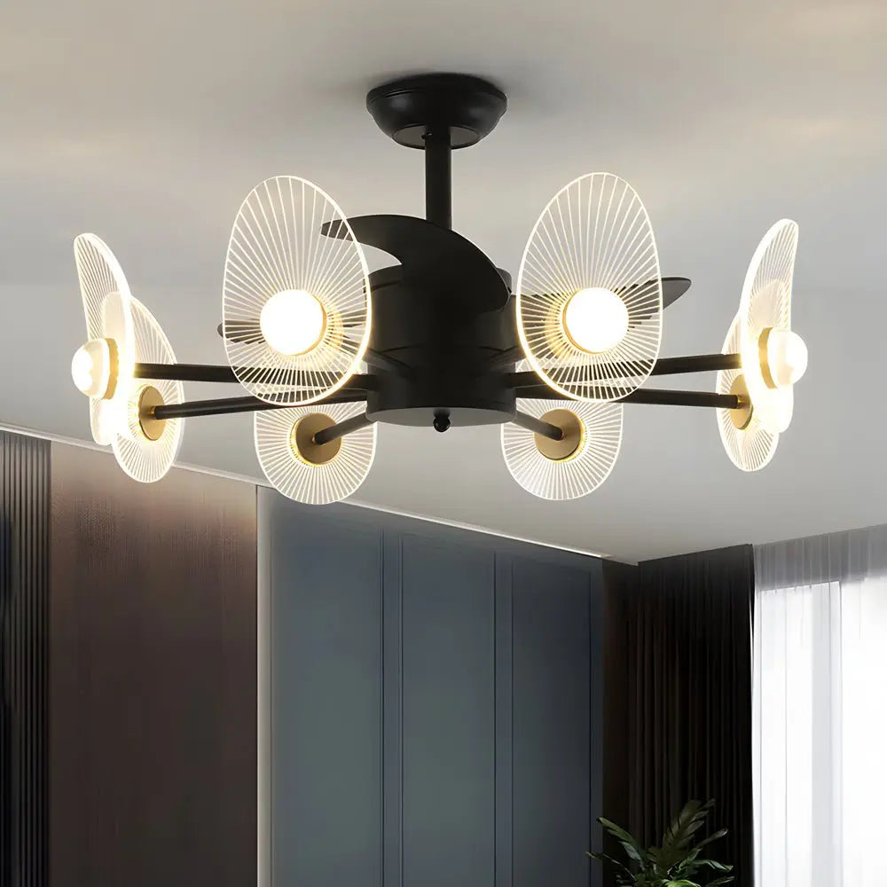 31-Inch Black Round Acrylic Ceiling Fan with Light, Remote, and 3 Blades Luxe