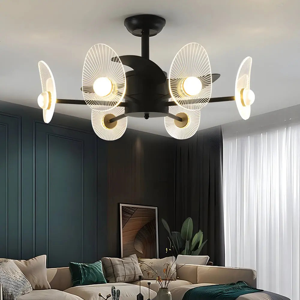 31-Inch Black Round Acrylic Ceiling Fan with Light, Remote, and 3 Blades Luxe