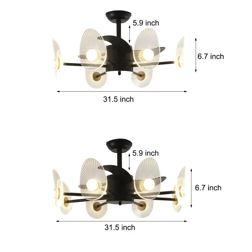 31-Inch Black Round Acrylic Ceiling Fan with Light, Remote, and 3 Blades Luxe