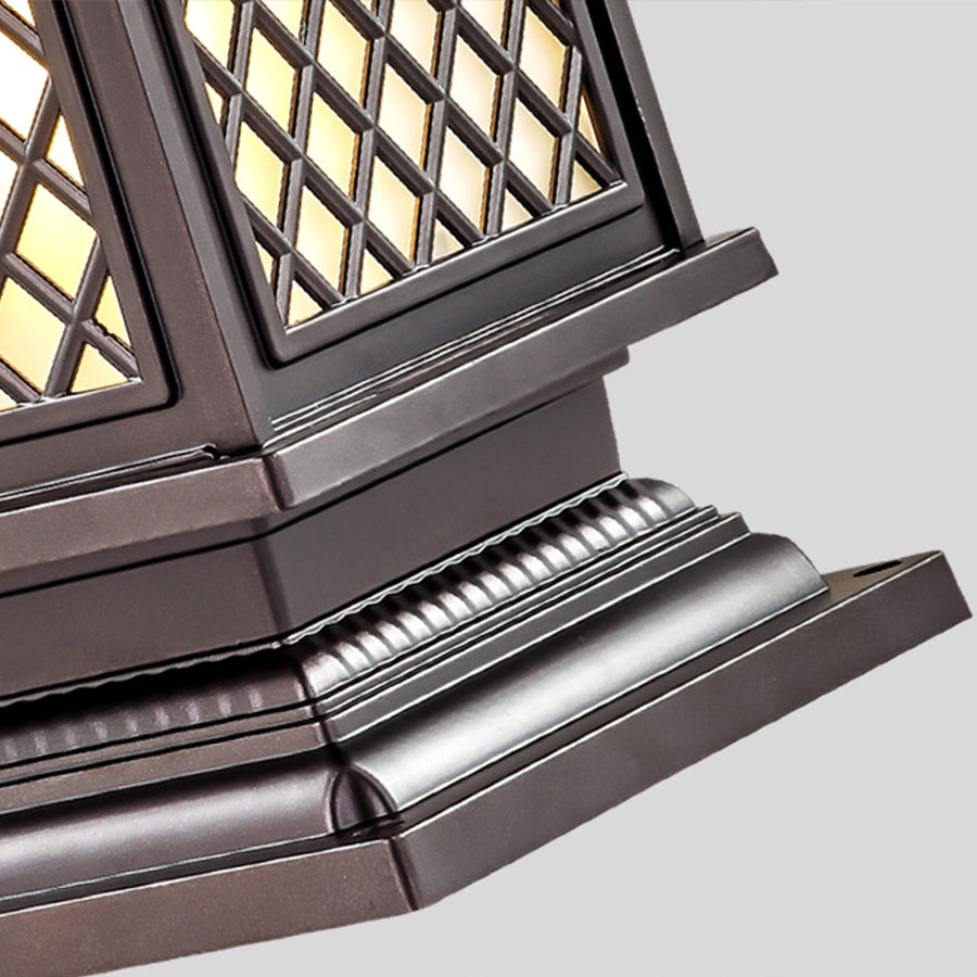 Lantern-Style Outdoor Pillar Light — Aluminum & Glass, Solar or Hardwired, 3-Step Dimming (3000K/4500K/6000K), IP65, E27