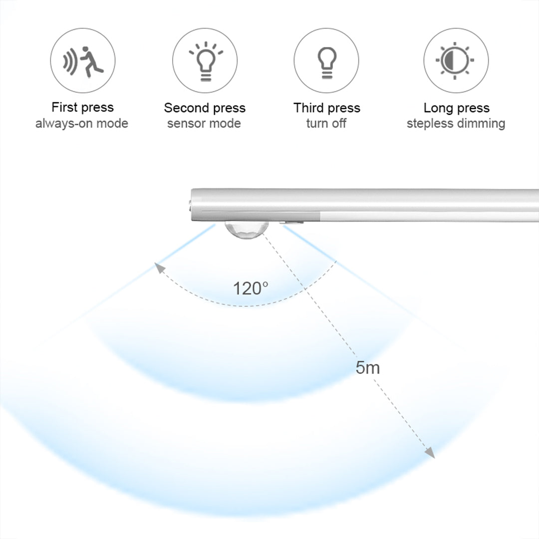 Magnetic Under-Cabinet Sensor Light — Aluminum, LED, Three-Color Dimming (3000K/4000K/6000K), Stepless Dimming, USB Rechargeable