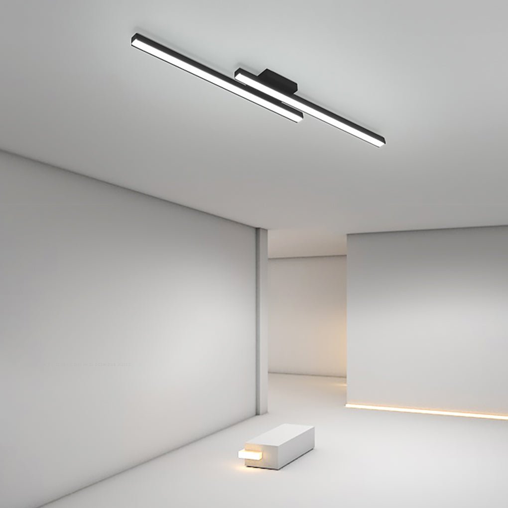 35" Modern Rectangular LED Flush-Mount Ceiling Light — Aluminum & Acrylic, Black, 30W, 3000K / 6000K