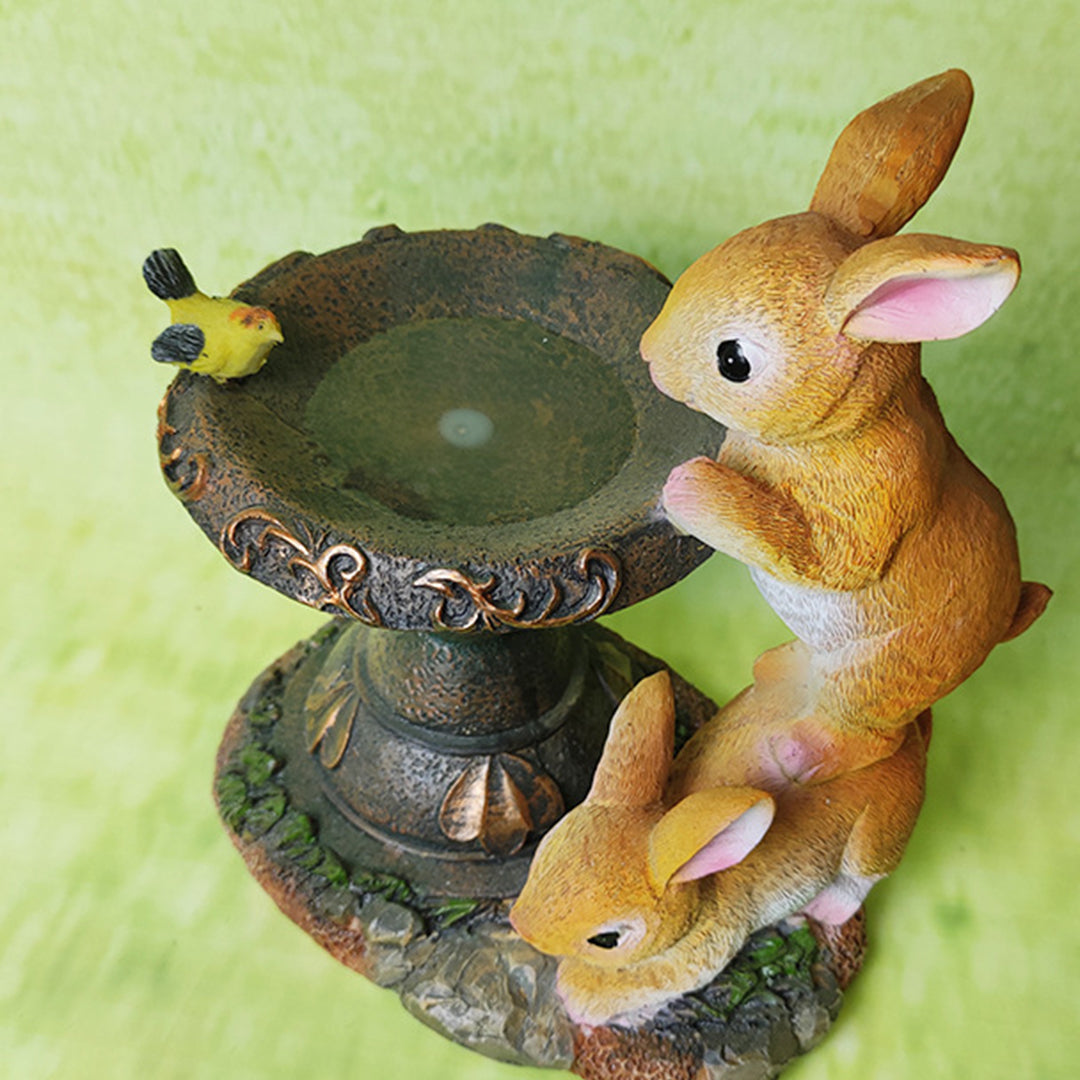 Double-Rabbit Solar Garden Light — Resin, Warm White LED, IP44, Dusk-to-Dawn
