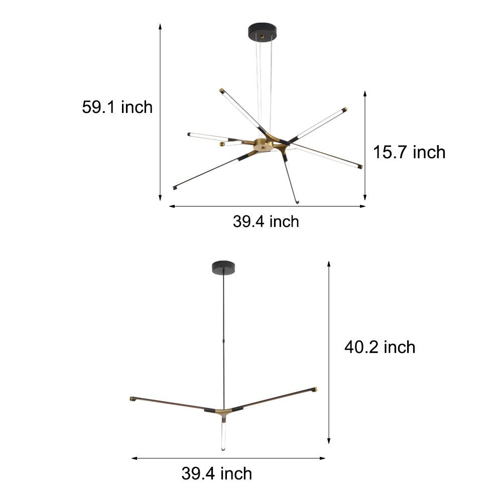 Linear Sputnik Chandelier — Aluminum, 3- or 8-Light, Dimmable, Remote Control, 3000K–6000K