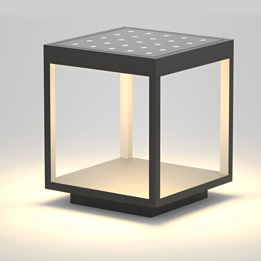 Contemporary Square Open-Frame Solar Pier-Mount Post Light — Stainless Steel & Acrylic, LED, IP54, Warm White 3000K