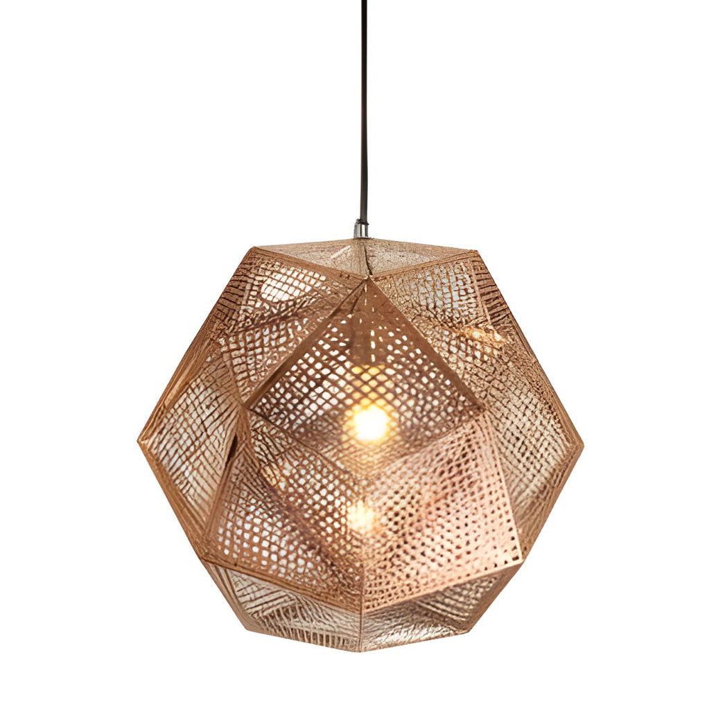Postmodern Geometric Round Pendant Chandelier — Electroplated Stainless Steel, Hollow Pattern, Silver / Gold / Rose Gold