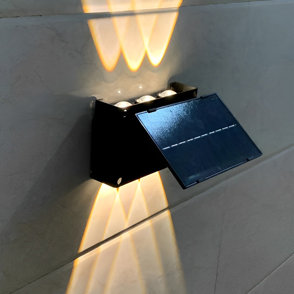 Modern Rectangular Solar Up/Down Wall Sconce — Black, LED, IP65 Weatherproof, 3000K Warm White