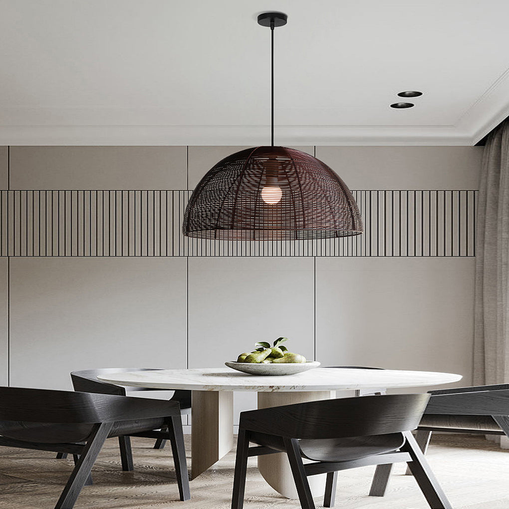 Semicircular Woven Iron Chandelier — Rustic Modern, 20" Diameter, Dining Room Pendant
