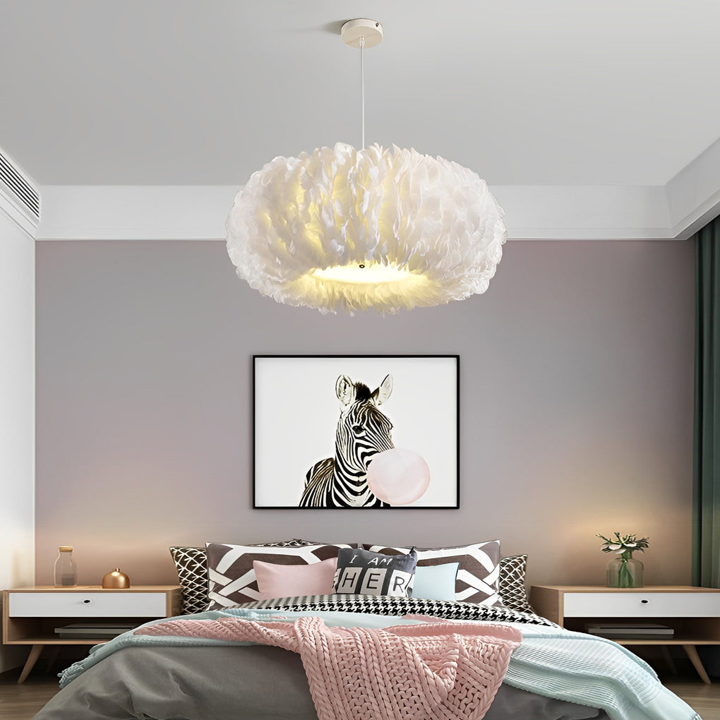 Modern Minimalist Feather Pendant Chandelier — White, Metal Frame with Acrylic Shade, 3000K Warm White, 20" or 24"