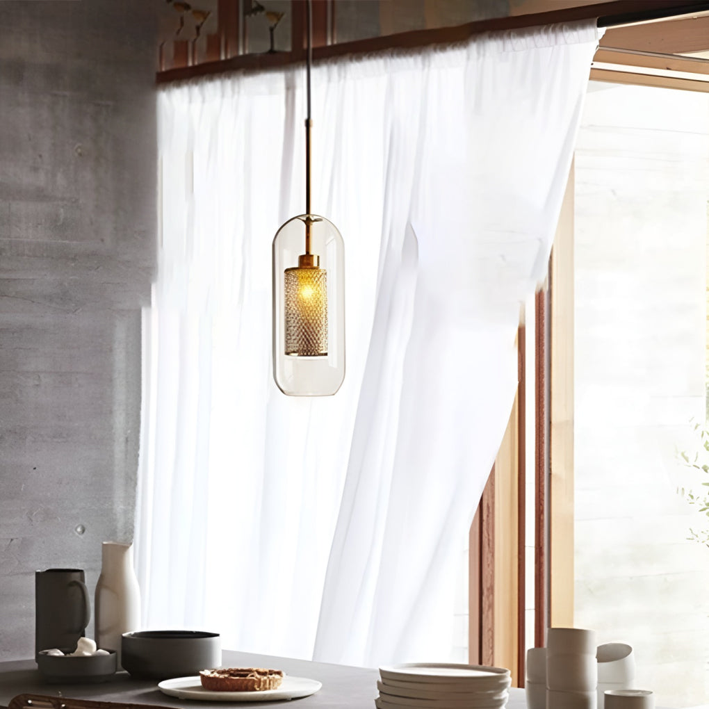 Industrial Minimalist Round Glass Pendant Light — Clear Glass, LED, Kitchen Island