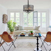 Round Iron and Crystal Chandelier — Retro, Black or Silver, E14, 16.9" Diameter