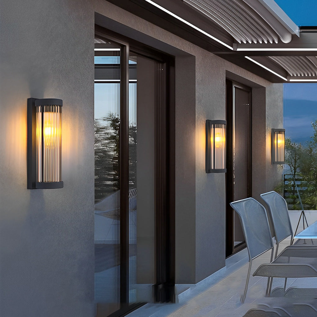 Modern Black Solar / Hardwired Outdoor Wall Sconce — Stainless Steel and Glass, LED, IP54 Weatherproof