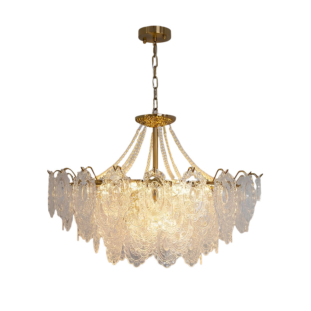 French-Style Glass Chandelier with Pearls — Electroplated Metal, LED, 3-Step Dimming, Hardwired