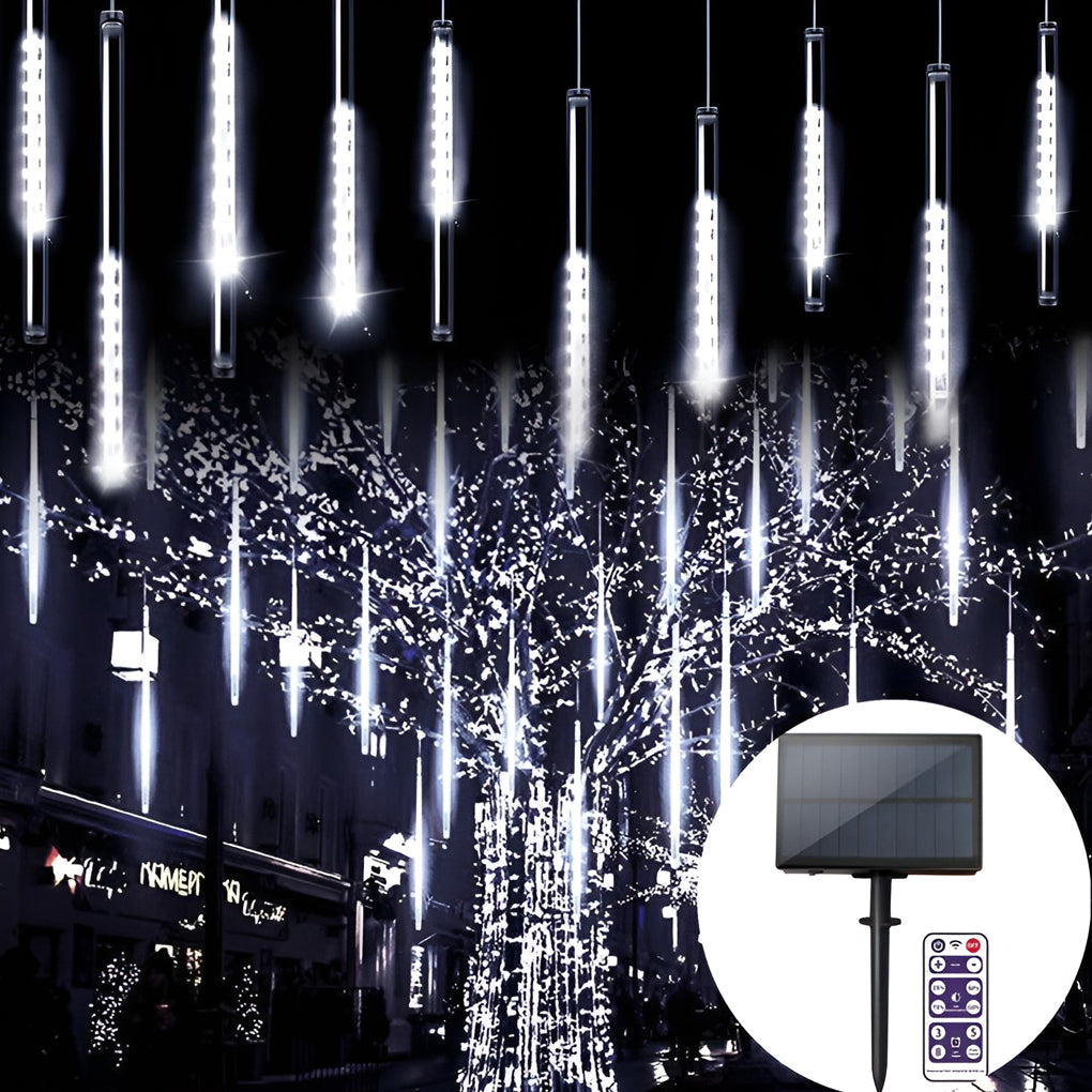 Meteor Shower Rain String Lights, 8-Pack — Solar LED, RGB / White / Warm White, IP44, 20", 15-Hour